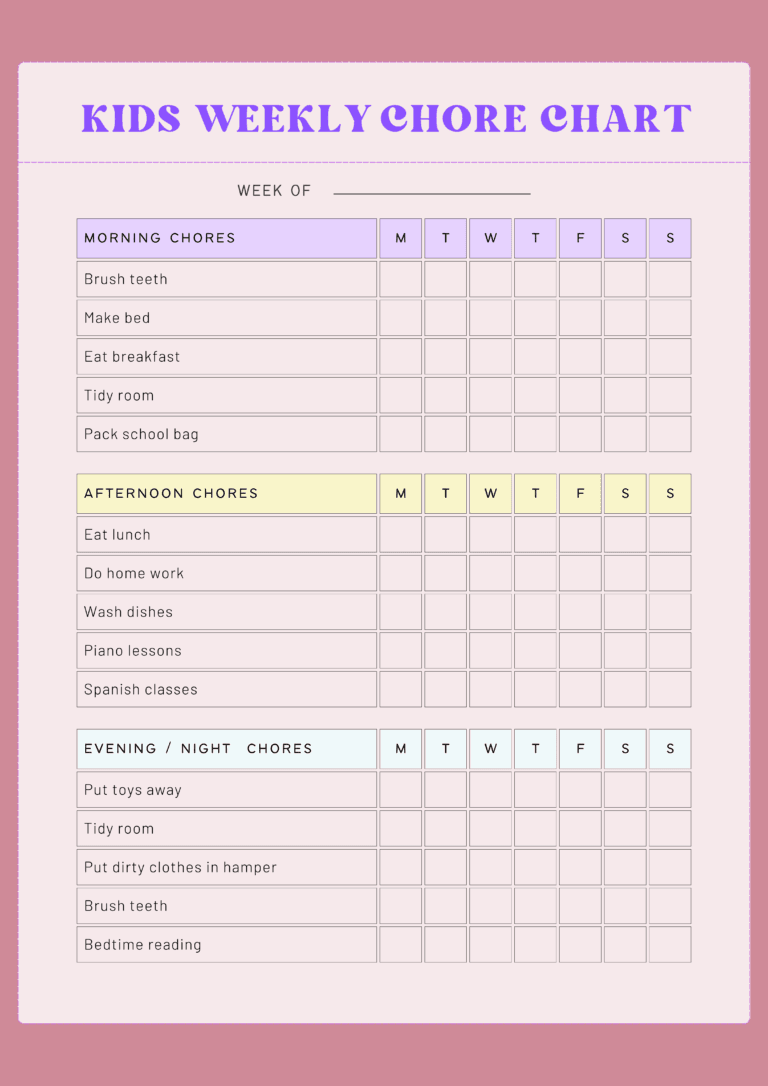 Kids Weekly Chore Chart